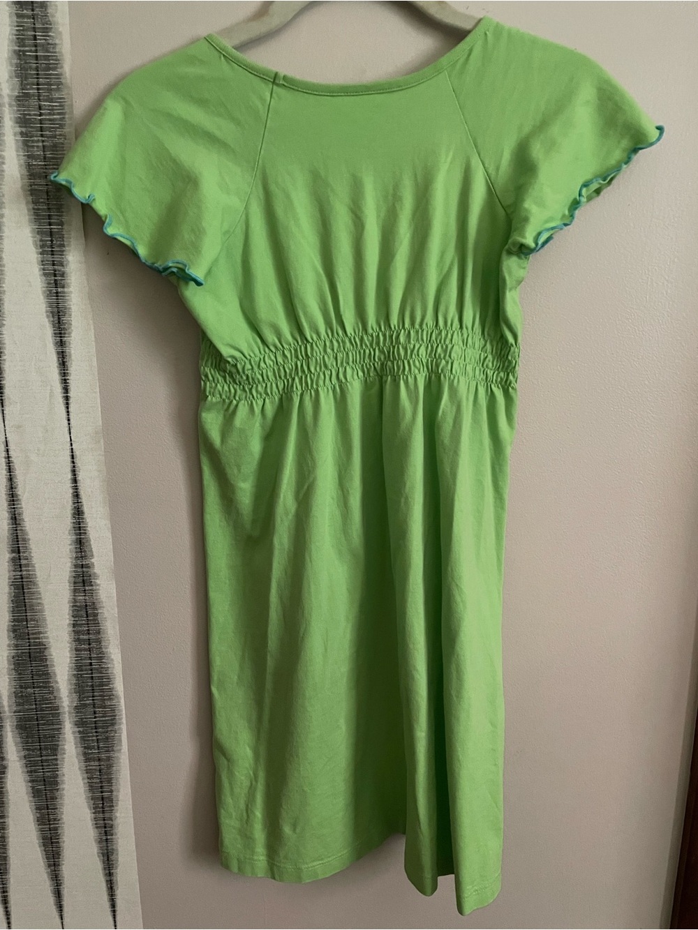 Hanna Andersson Lime Green Knit Dress with Blue Waistband and Floral Print - Picture 3 of 6
